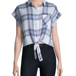 Rails size small  blue & white check short sleeve button down ties at waist